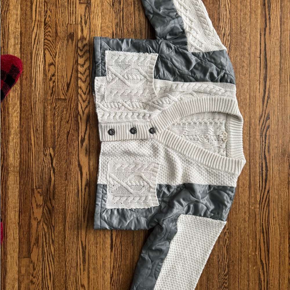 Gray and White Knit Cardigan